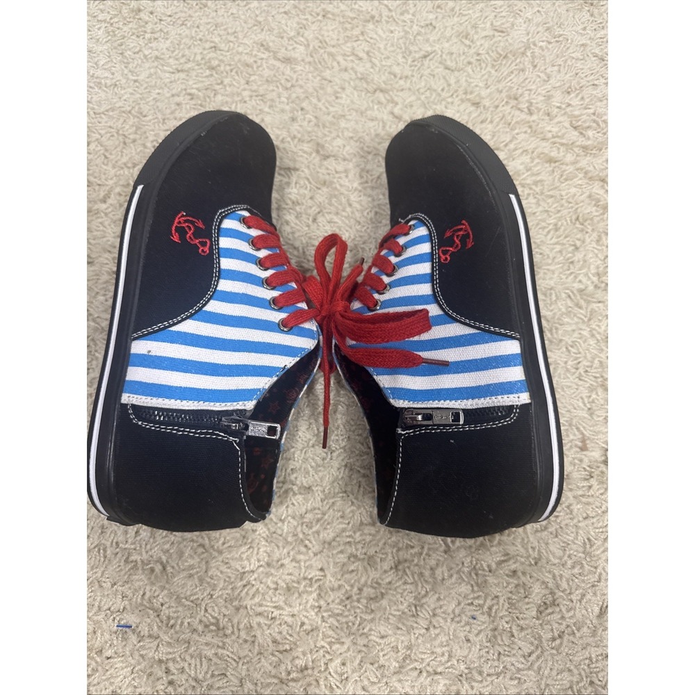 T.U.K. Womens 8 Nautical Anchor Sneakers Blue Stripe Rockabilly Psychobilly Punk - Picture 13 of 14